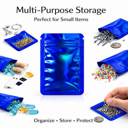 50 Pack – 3.5g Solid Color Mylar Bags Plain No Window - Metallic Royal Blue
