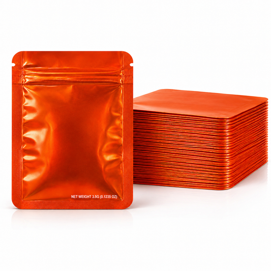 50 Pack – 3.5g Solid Color Mylar Bags Plain No Window - Metallic Orange