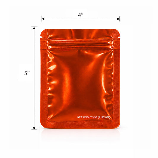 50 Pack – 3.5g Solid Color Mylar Bags Plain No Window - Metallic Orange