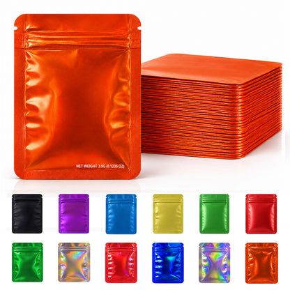 50 Pack – 3.5g Solid Color Mylar Bags Plain No Window - Metallic Orange