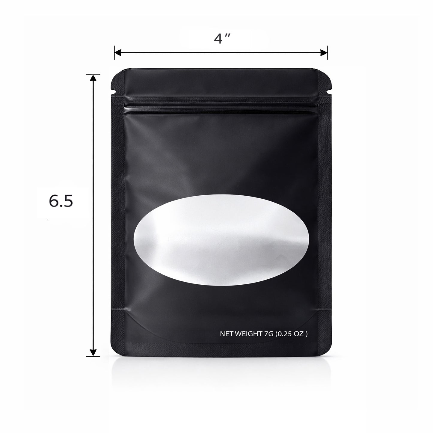 50 Pack – 7g Solid Color Mylar Bags with Oval Window - Black