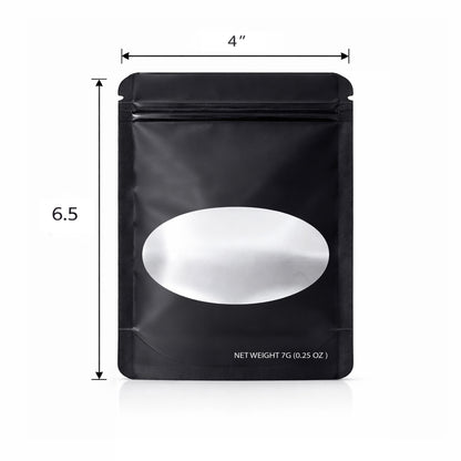 50 Pack – 7g Solid Color Mylar Bags with Oval Window - Black
