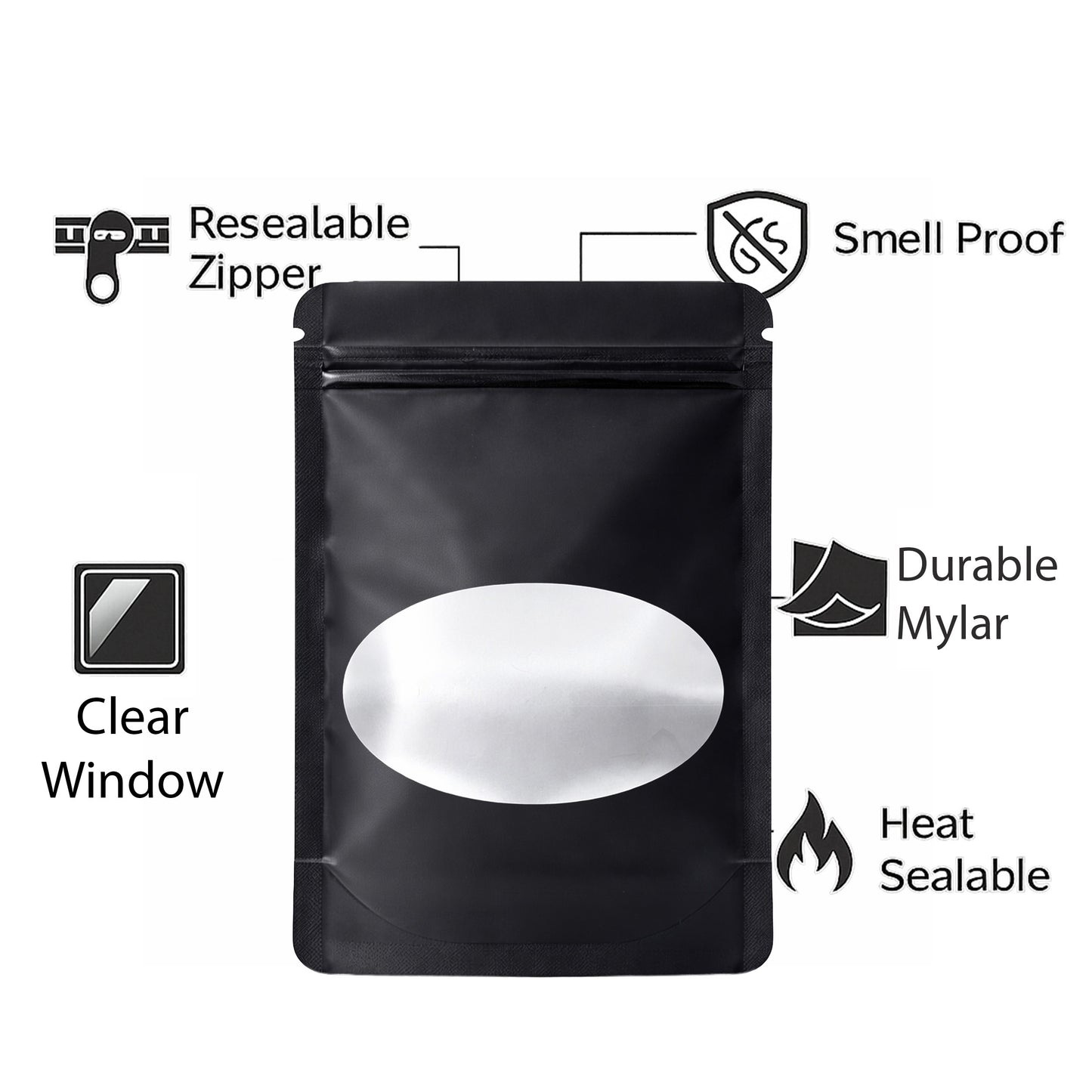 50 Pack - Medium Solid Color Zip-Seal Foil Pouches (4"x6.5") Oval Window Selection