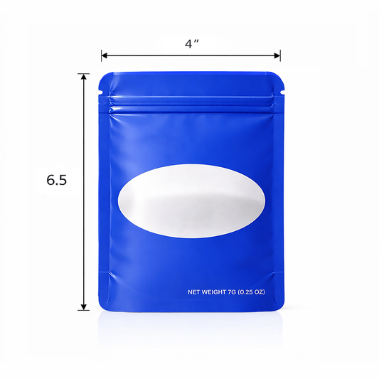 50 Pack – 7g Solid Color Mylar Bags with Oval Window - Royal Blue