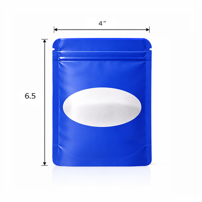 50 Pack - Medium Solid Color Zip-Seal Foil Pouches (4"x6.5") Oval Window Selection