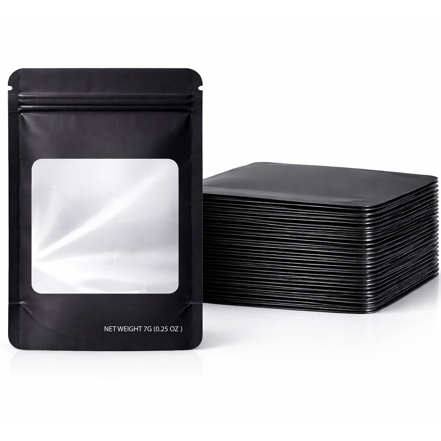 50 Pack – 7g Solid Color Mylar Bags with Square Window - Black