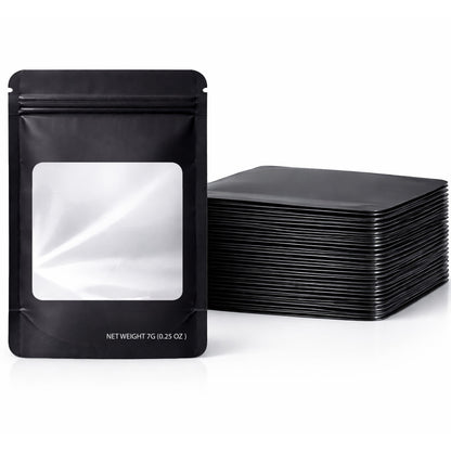 50 Pack – 7g Solid Color Mylar Bags with Square Window - Black