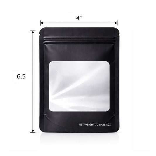 50 Pack – 7g Solid Color Mylar Bags with Square Window - Black