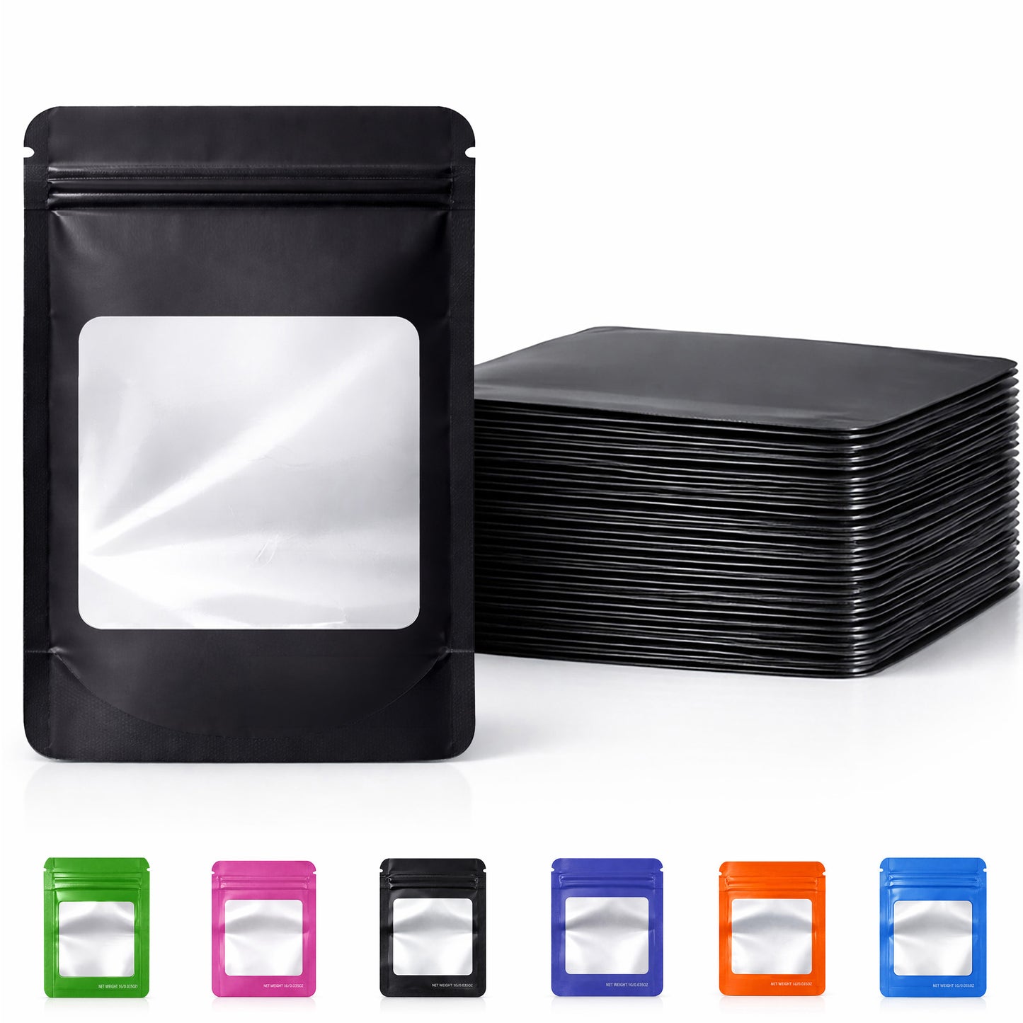 50 Pack - Medium Solid Color Zip-Seal Foil Pouches (4"x6.5") Square Style Selection