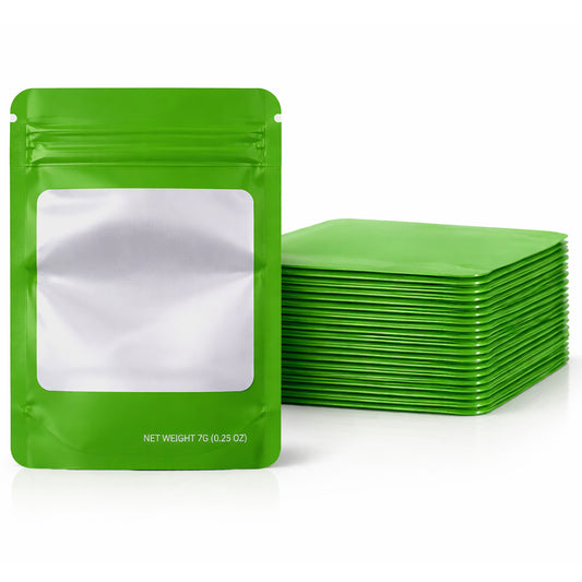 50 Pack – 7g Solid Color Mylar Bags with Square Window - Green