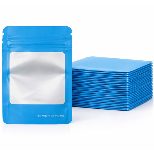 50 Pack – 7g Solid Color Mylar Bags with Square Window - Light Blue