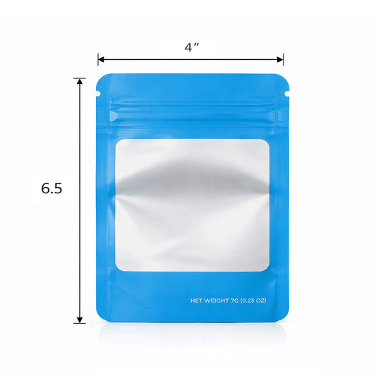 50 Pack – 7g Solid Color Mylar Bags with Square Window - Light Blue