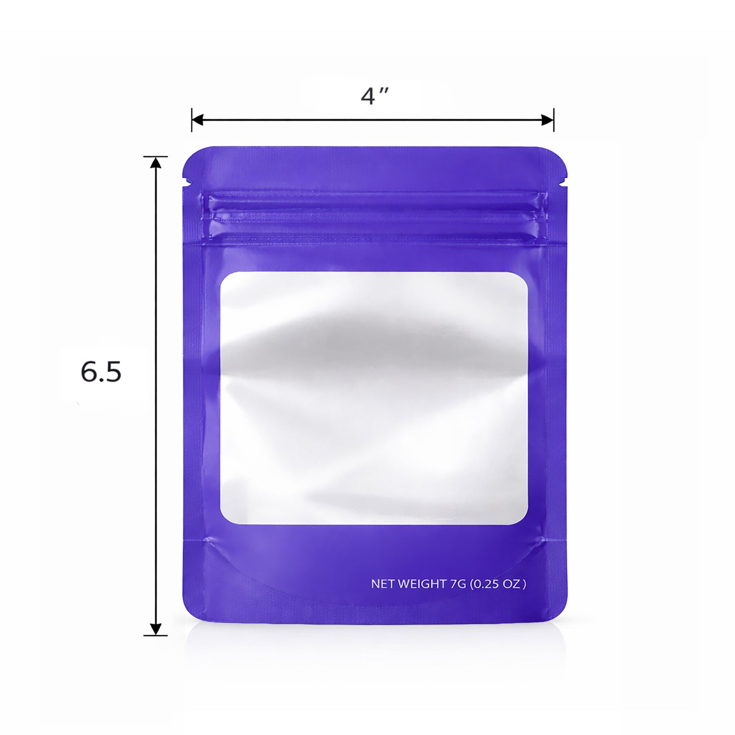 50 Pack – 7g Solid Color Mylar Bags with Square Window - Purple