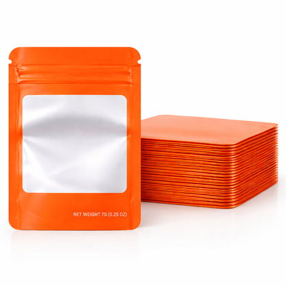 50 Pack – 7g Solid Color Mylar Bags with Square Window - Orange