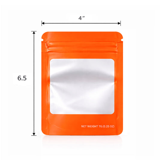 50 Pack – 7g Solid Color Mylar Bags with Square Window - Orange