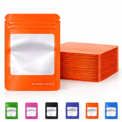 50 Pack – 7g Solid Color Mylar Bags with Square Window - Orange