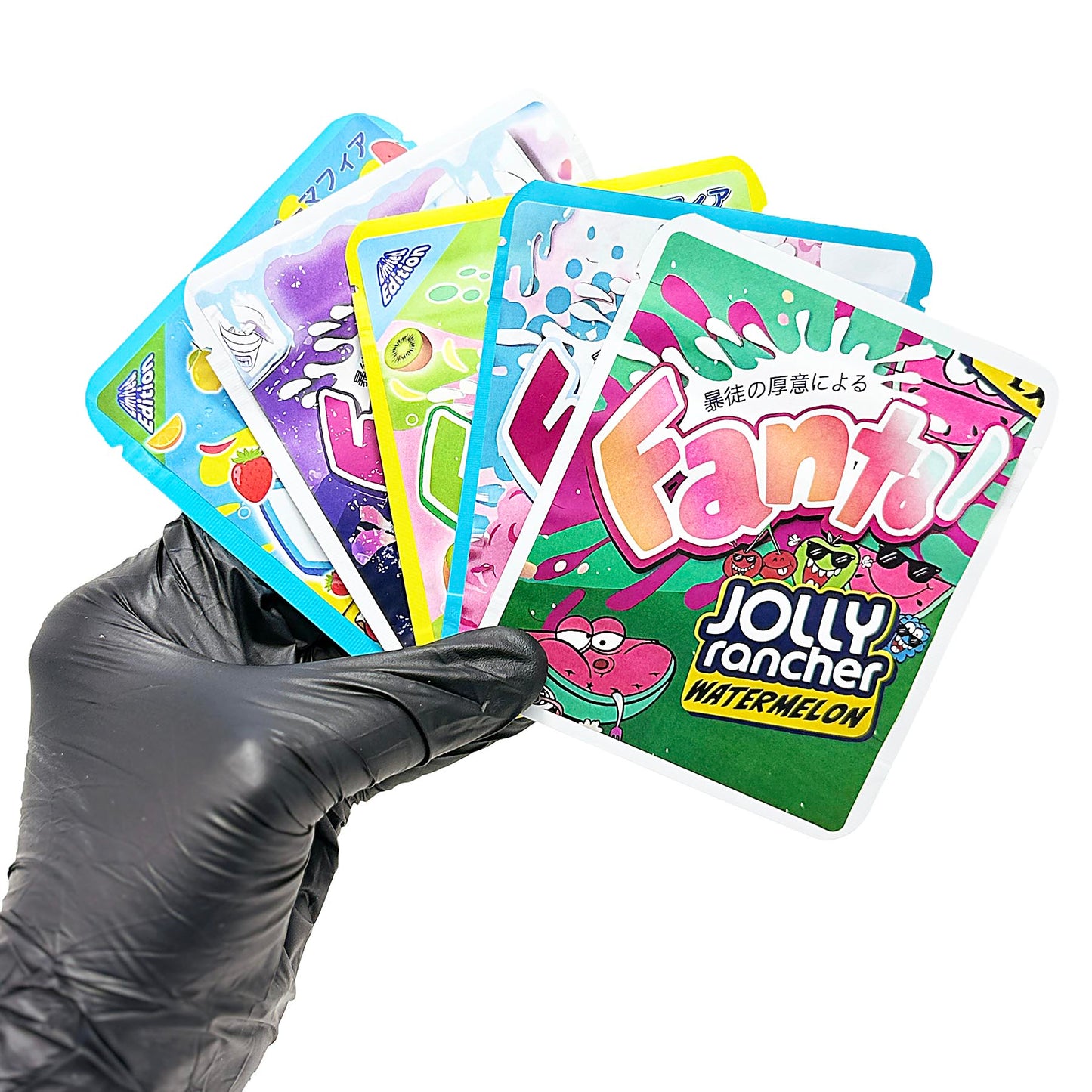 25 Pack 3.5g Thick Sticker Mylar Bags Premium Smell Proof Packaging Mix  | Fanta Candy Collection