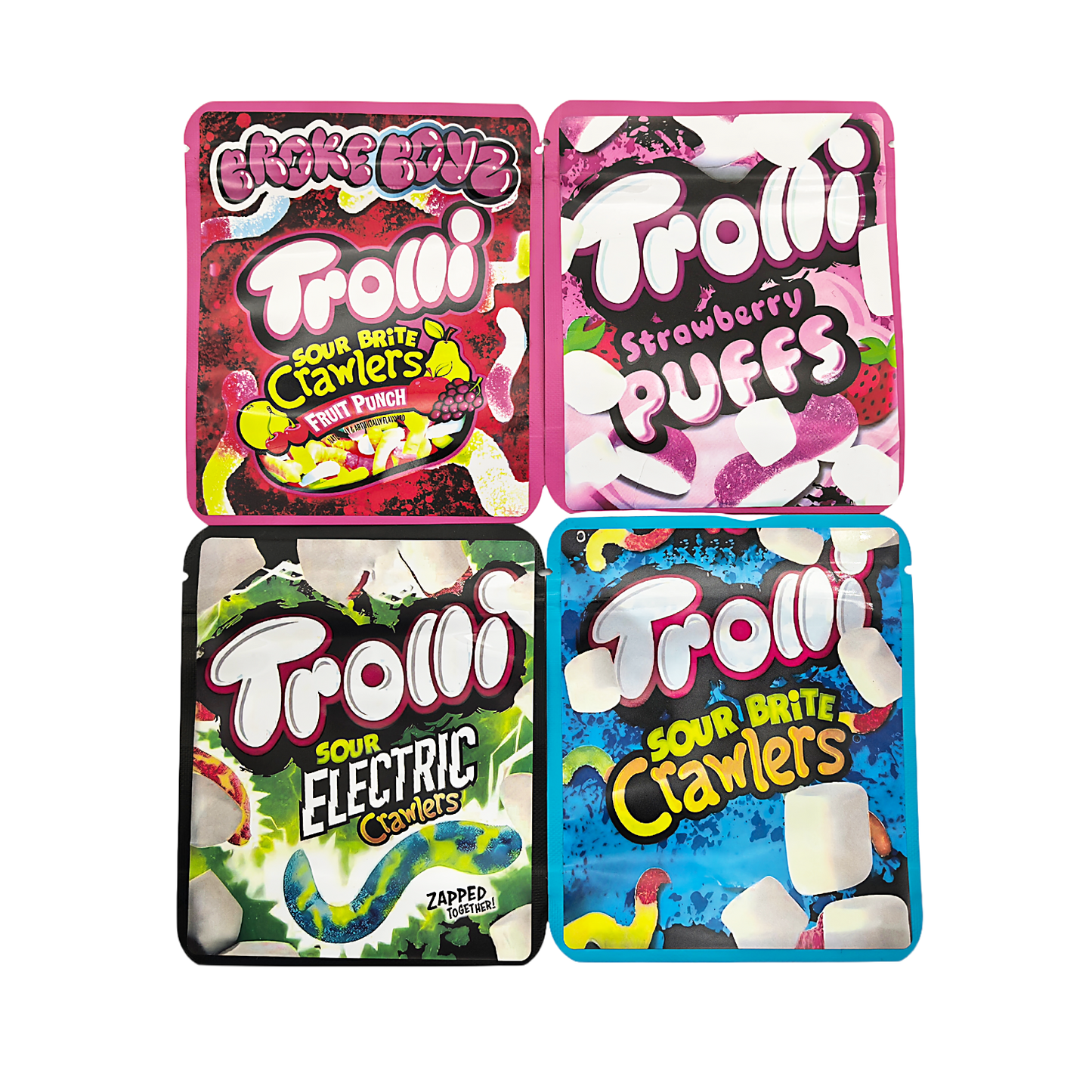 25 Pack - 3.5g Thick Sticker Mylar Bags Premium Smell Proof Packaging  | Trolli Candy Collection
