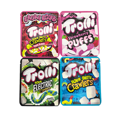 25 Pack - 3.5g Thick Sticker Mylar Bags Premium Smell Proof Packaging  | Trolli Candy Collection