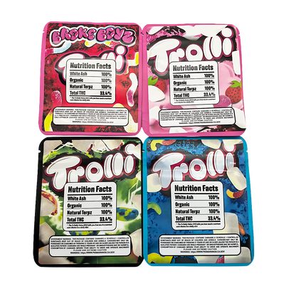 25 Pack - 3.5g Thick Sticker Mylar Bags Premium Smell Proof Packaging  | Trolli Candy Collection