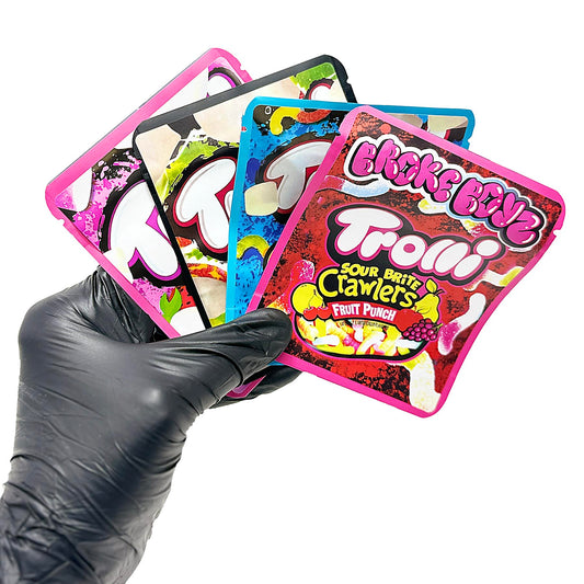 25 Pack 3.5g Thick Sticker Mylar Bags Premium Smell Proof Packaging Mix  | Trolli Candy Collection