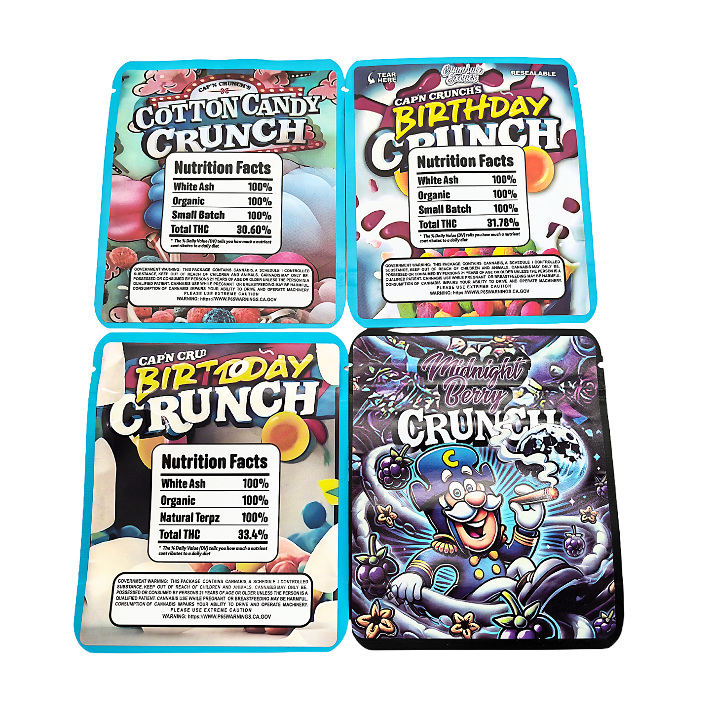 25 Pack - 3.5g Thick Sticker Mylar Bags Premium Smell Proof Packaging  | Crunch Cereal Collection