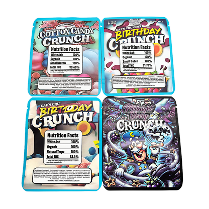 25 Pack - 3.5g Thick Sticker Mylar Bags Premium Smell Proof Packaging  | Crunch Cereal Collection