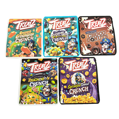 25 Pack - 3.5g Thick Sticker Mylar Bags Premium Smell Proof Packaging  | Treatz Crunch Collection