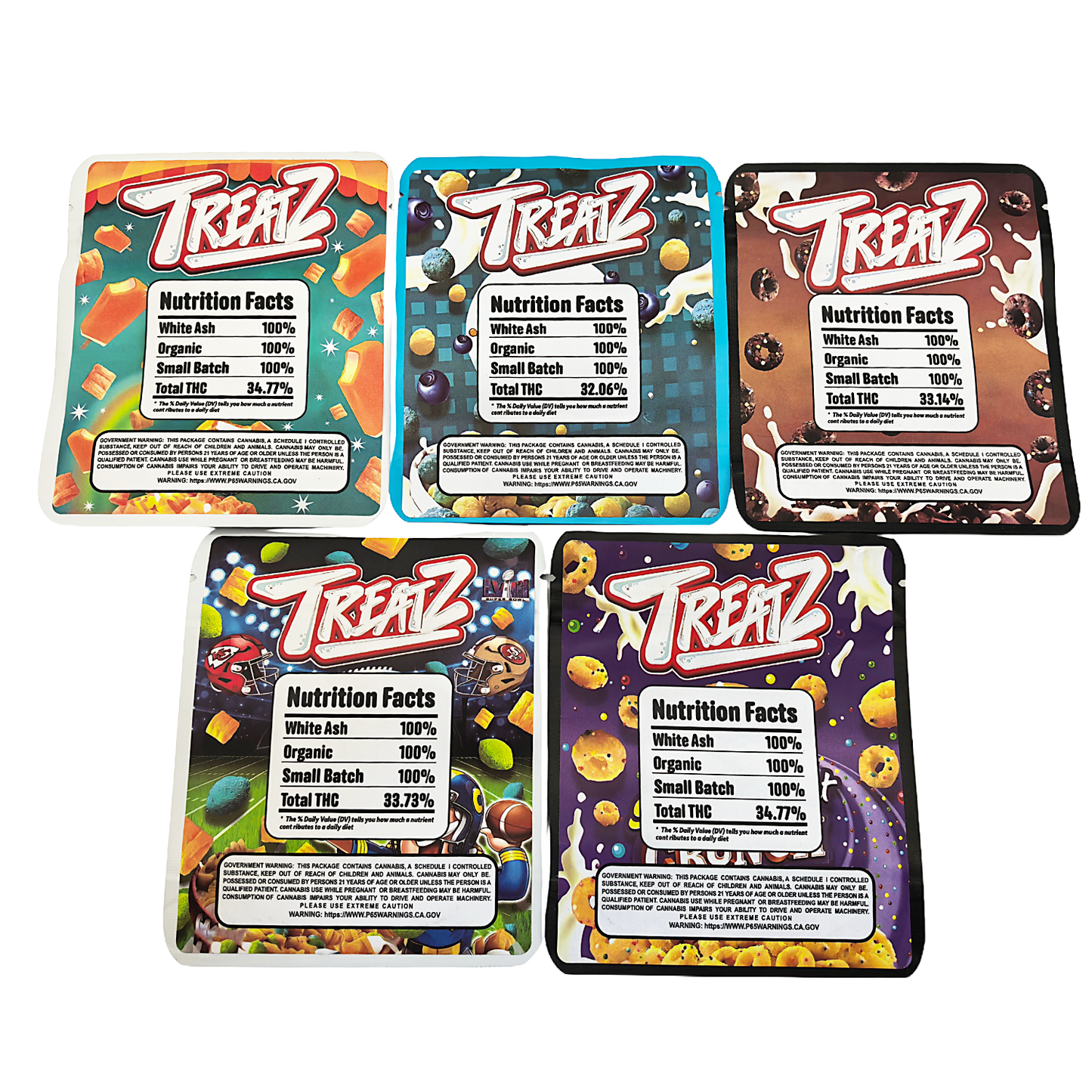 25 Pack - 3.5g Thick Sticker Mylar Bags Premium Smell Proof Packaging  | Treatz Crunch Collection