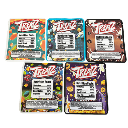 25 Pack - 3.5g Thick Sticker Mylar Bags Premium Smell Proof Packaging  | Treatz Crunch Collection