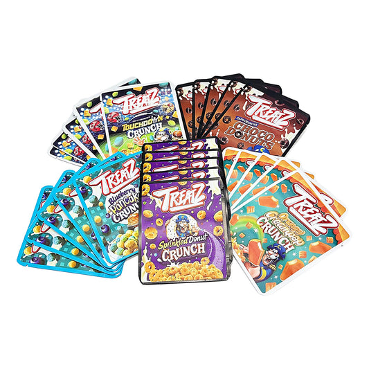 25 Pack 3.5g Thick Sticker Mylar Bags Premium Smell Proof Packaging Mix  | Treatz Crunch Collection