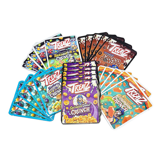 25 Pack 3.5g Thick Sticker Mylar Bags Premium Smell Proof Packaging Mix  | Treatz Crunch Collection