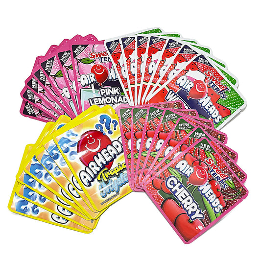 25 Pack 3.5g Thick Sticker Mylar Bags Premium Smell Proof Packaging Mix  | Airheads Candy Collection