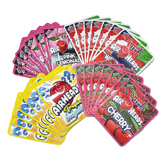 25 Pack 3.5g Thick Sticker Mylar Bags Premium Smell Proof Packaging Mix  | Airheads Candy Collection