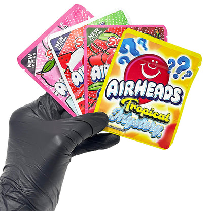 25 Pack 3.5g Thick Sticker Mylar Bags Premium Smell Proof Packaging Mix  | Airheads Candy Collection