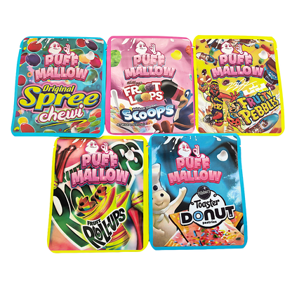 25 Pack - 3.5g Thick Sticker Mylar Bags Premium Smell Proof Packaging  | Puff Mallow Collection Vol. 2