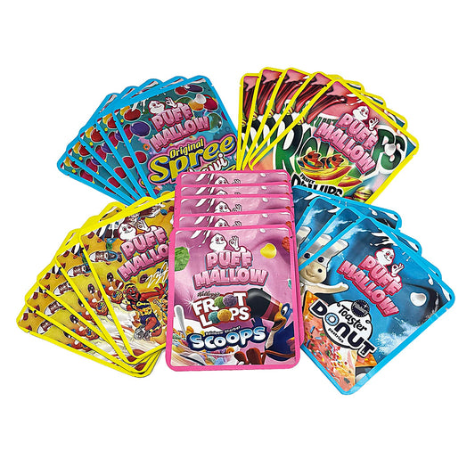 25 Pack 3.5g Thick Sticker Mylar Bags Premium Smell Proof Packaging Mix  | Puff Mallow Collection Vol. 2
