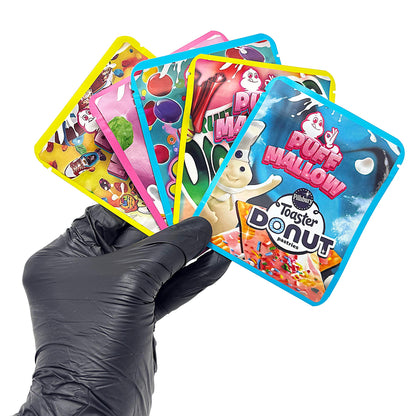 25 Pack 3.5g Thick Sticker Mylar Bags Premium Smell Proof Packaging Mix  | Puff Mallow Collection Vol. 2
