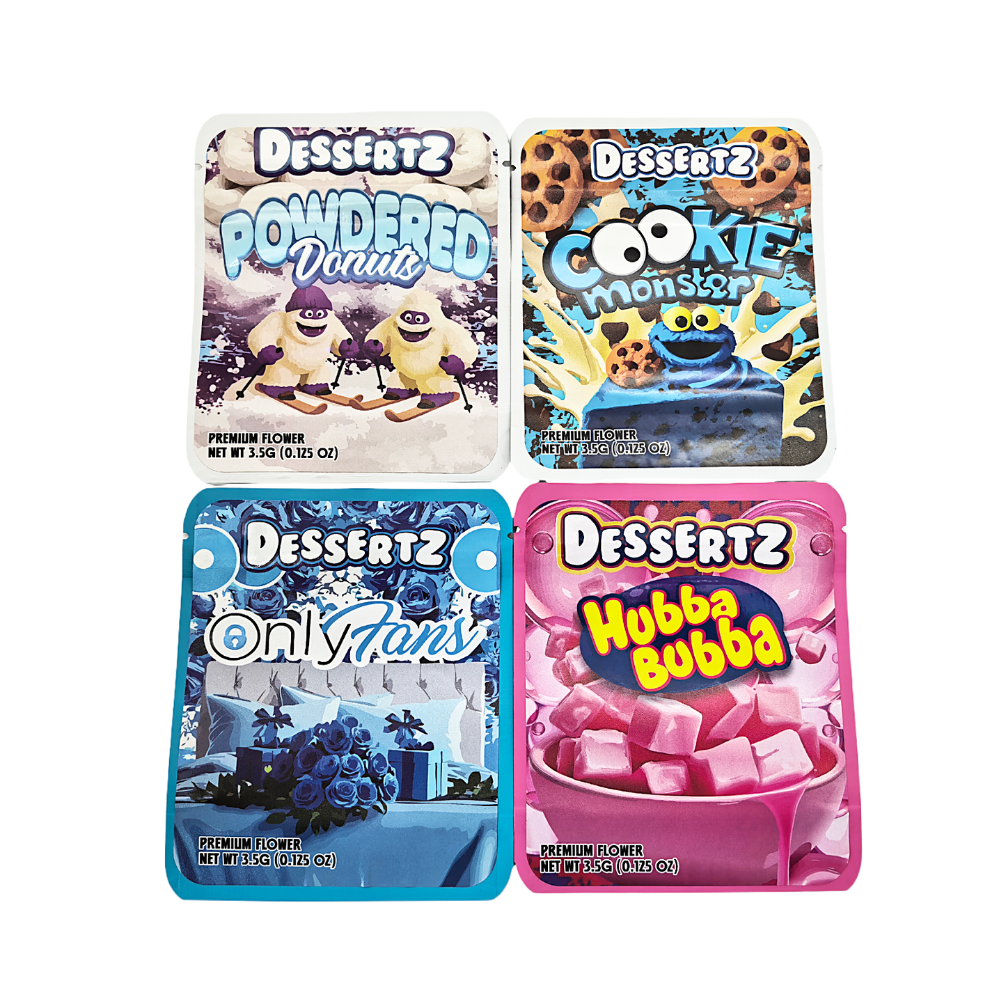 25 Pack - 3.5g Thick Sticker Mylar Bags Premium Smell Proof Packaging  | Dessertz Collection
