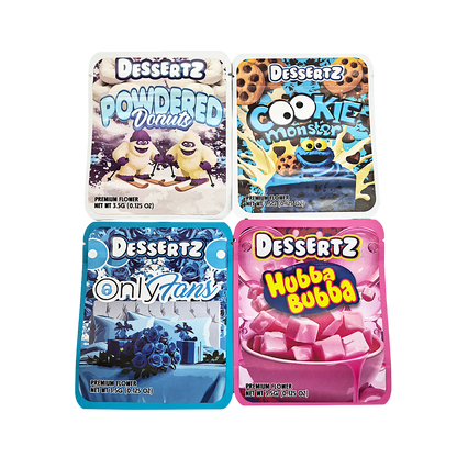25 Pack - 3.5g Thick Sticker Mylar Bags Premium Smell Proof Packaging  | Dessertz Collection