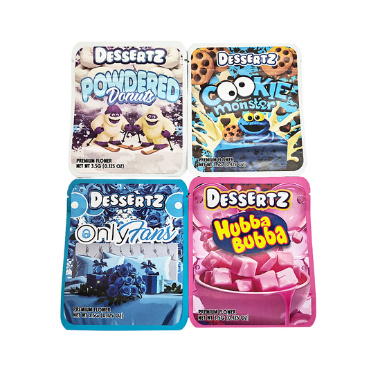 25 Pack - 3.5g Thick Sticker Mylar Bags Premium Smell Proof Packaging  | Dessertz Collection