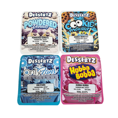 25 Pack - 3.5g Thick Sticker Mylar Bags Premium Smell Proof Packaging  | Dessertz Collection