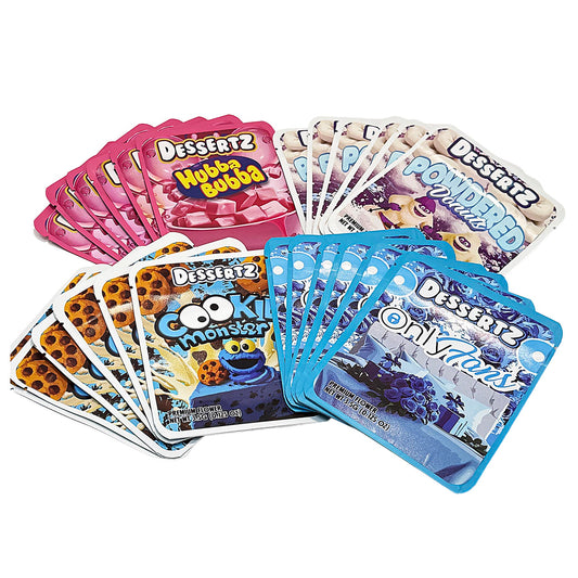 25 Pack 3.5g Thick Sticker Mylar Bags Premium Smell Proof Packaging Mix  | Dessertz Collection