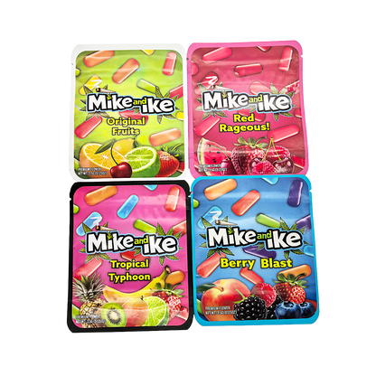 25 Pack - 3.5g Thick Sticker Mylar Bags Premium Smell Proof Packaging  | Mike & Ike Candy Collection