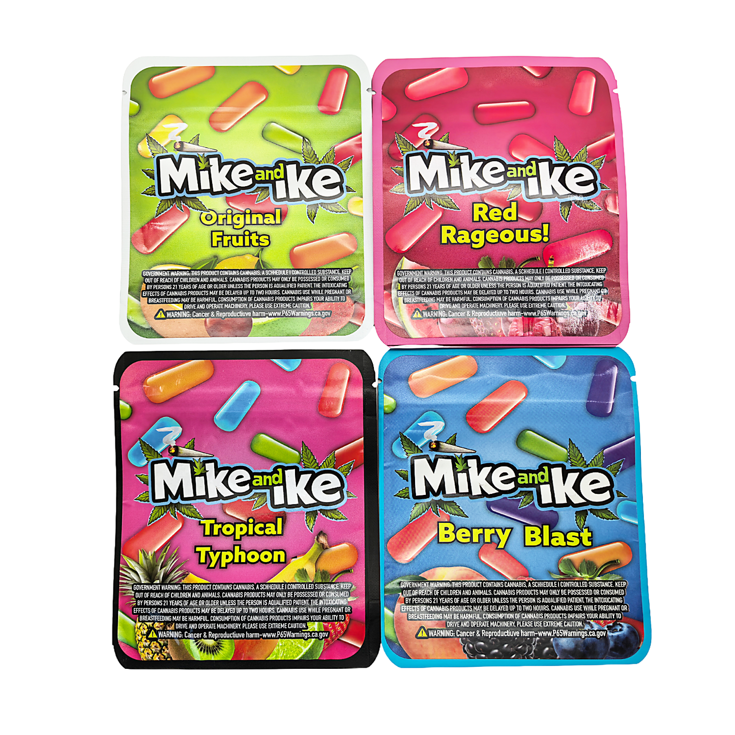 25 Pack - 3.5g Thick Sticker Mylar Bags Premium Smell Proof Packaging  | Mike & Ike Candy Collection