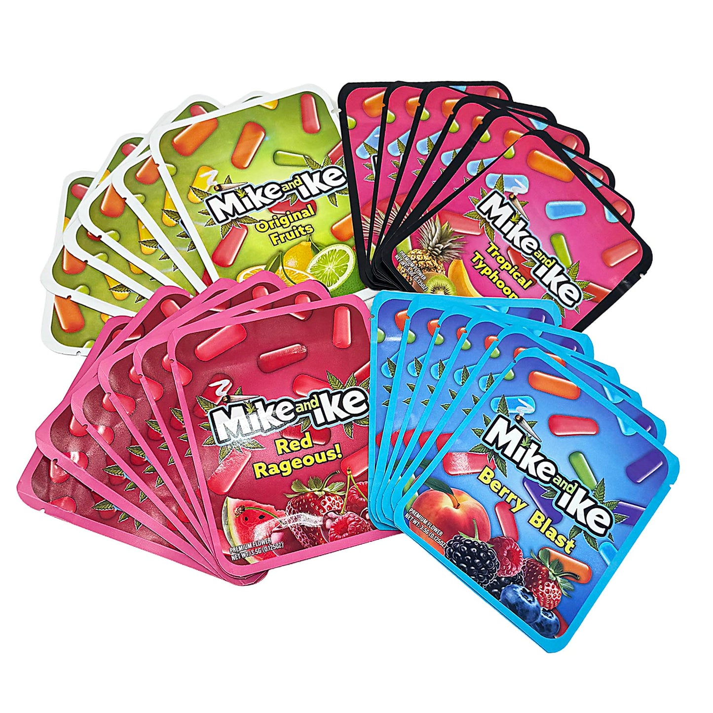 25 Pack 3.5g Thick Sticker Mylar Bags Premium Smell Proof Packaging Mix  | Mike & Ike Candy Collection