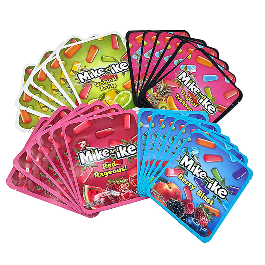 25 Pack 3.5g Thick Sticker Mylar Bags Premium Smell Proof Packaging Mix  | Mike & Ike Candy Collection