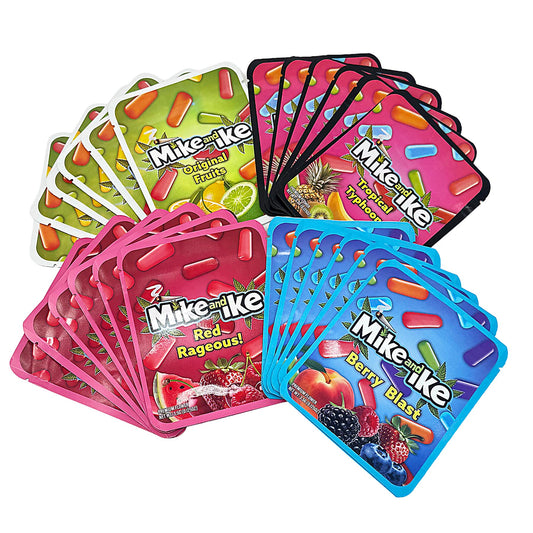 25 Pack 3.5g Thick Sticker Mylar Bags Premium Smell Proof Packaging Mix  | Mike & Ike Candy Collection