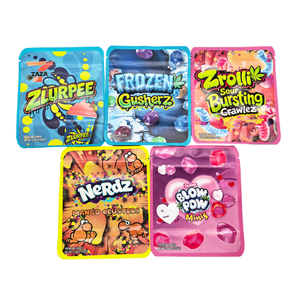 25 Pack - 3.5g Thick Sticker Mylar Bags Premium Smell Proof Packaging  | Candy Mashup Collection