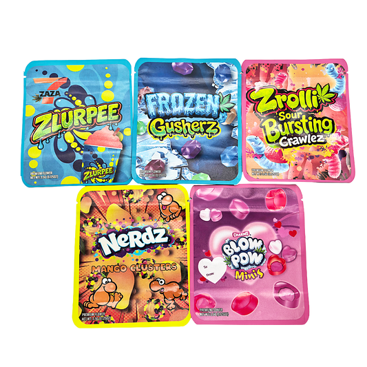 25 Pack - 3.5g Thick Sticker Mylar Bags Premium Smell Proof Packaging  | Candy Mashup Collection